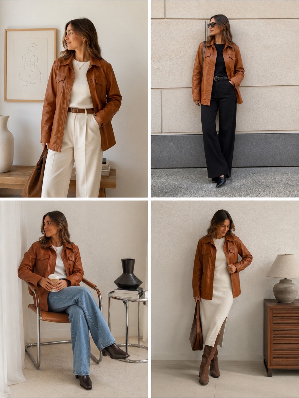Vintage Kingsport Cognac Faux Leather Shacket Utility Jacket L
